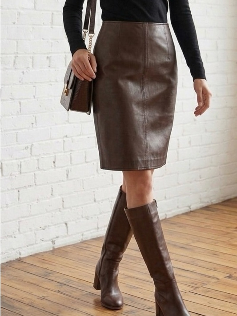 Siena Studio Brown Leather Pencil Skirt